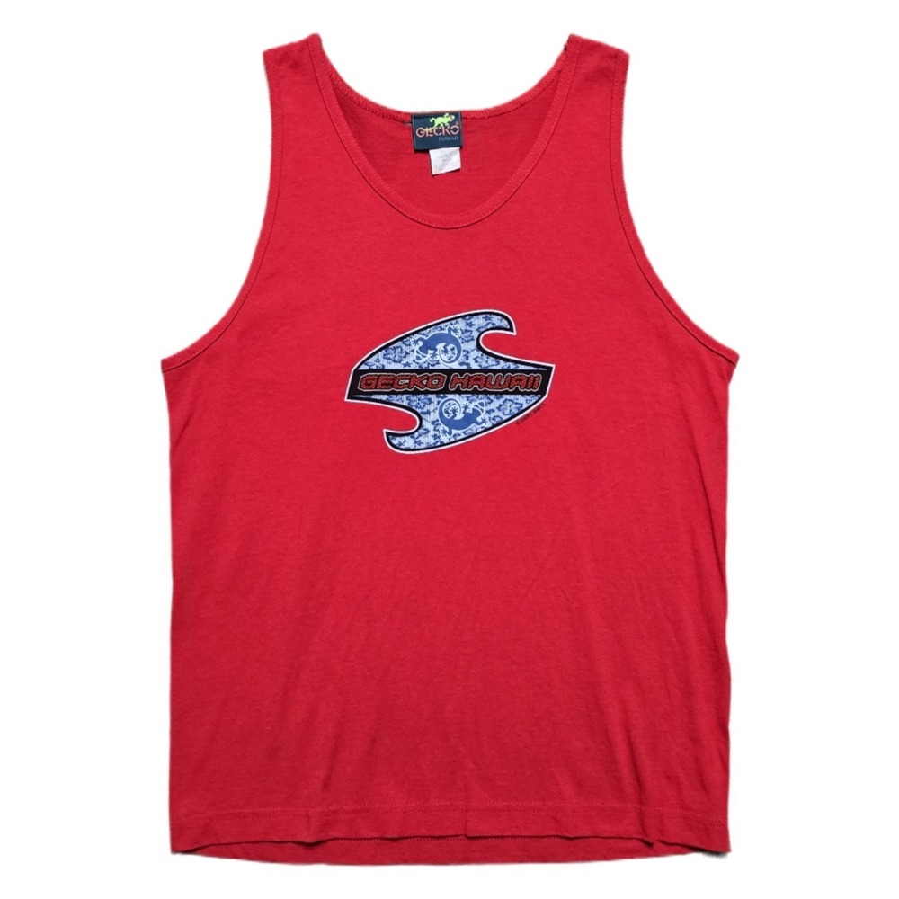 Vintage Gecko Hawaii Shirt Mens M Red Double-sided Tank Top Surfer‎ Graphic 90s